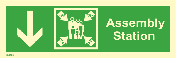 Direction sign "Assembly station down (with arrow)" - IMPA 33.4328