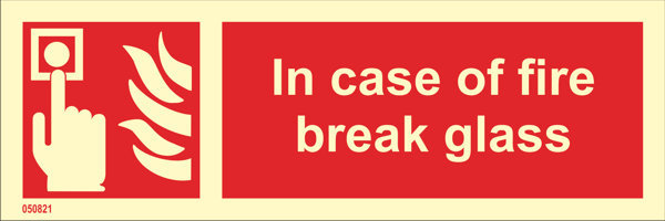 Brandskylt "In case of fire break glass" - IMPA 33.6143