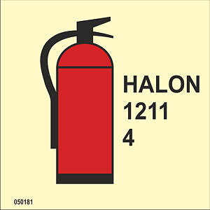 IMO A.654(16) Fire Control-skylt "Halon 1211  fire extinguisher (4) kg" - IMPA 33.6081