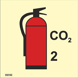 IMO A.654(16) Fire Control-skylt "CO2 Fire extinguisher (2) kg" - IMPA 33.6082