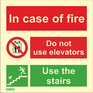 Fire sign "In case of fire Do not use Elevators Use the Stairs" - IMPA 33.6300
