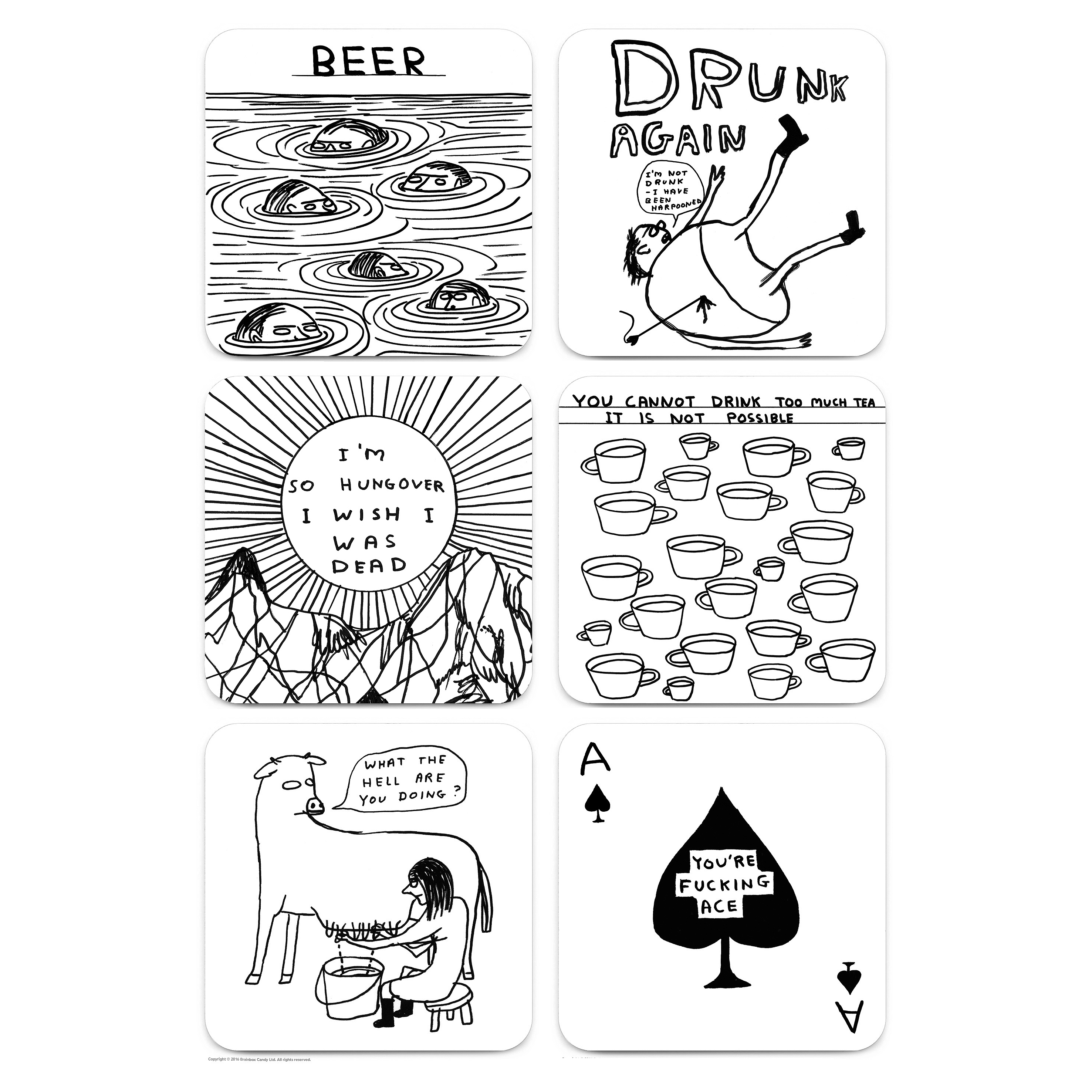 David Shrigley coasters set of six GIFTSETTER