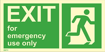 Riktningsanvisningsskylt "Exit for emergency use only höger" - IMPA 33.4417