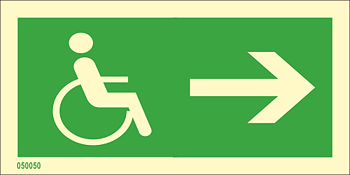Riktningsanvisningsskylt "Exit right to refuge point höger (med pil)" - IMPA 33.4825