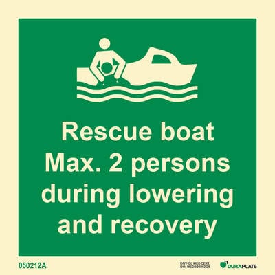 IMO-skylt "Rescue boat (max. 2 persons)" - IMPA 33.4128