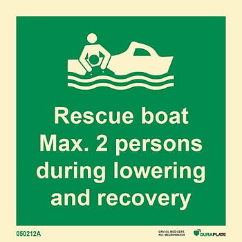IMO-skylt "Rescue boat (max. 2 persons)" - IMPA 33.4128