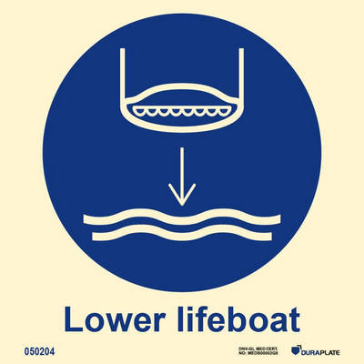 IMO-skylt "Lower lifeboat to water" - IMPA 33.5103