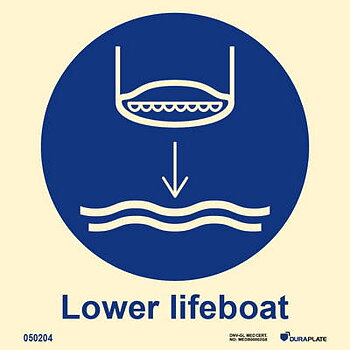 IMO-skylt "Lower lifeboat to water" - IMPA 33.5103