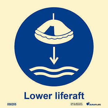 IMO sign "Lower liferaft to water" - IMPA 33.5104