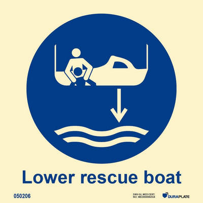 IMO-skylt "Lower rescue boat to water" - IMPA 33.5105
