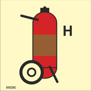 ISO 17631 Fire Control-skylt "Halon gas or equivalent wheeled fire extinguisher"- IMPA 33.6853