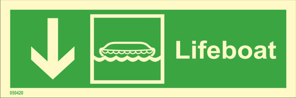Direction sign "Lifeboat down (with arrow)" - IMPA 33.4308