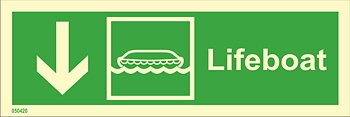 Riktningsanvisningsskylt "Lifeboat ner (med pil)" - IMPA 33.4308