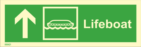 Riktningsanvisningsskylt "Lifeboat upp (med pil)" - IMPA 33.4300