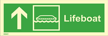 Riktningsanvisningsskylt "Lifeboat upp (med pil)" - IMPA 33.4300