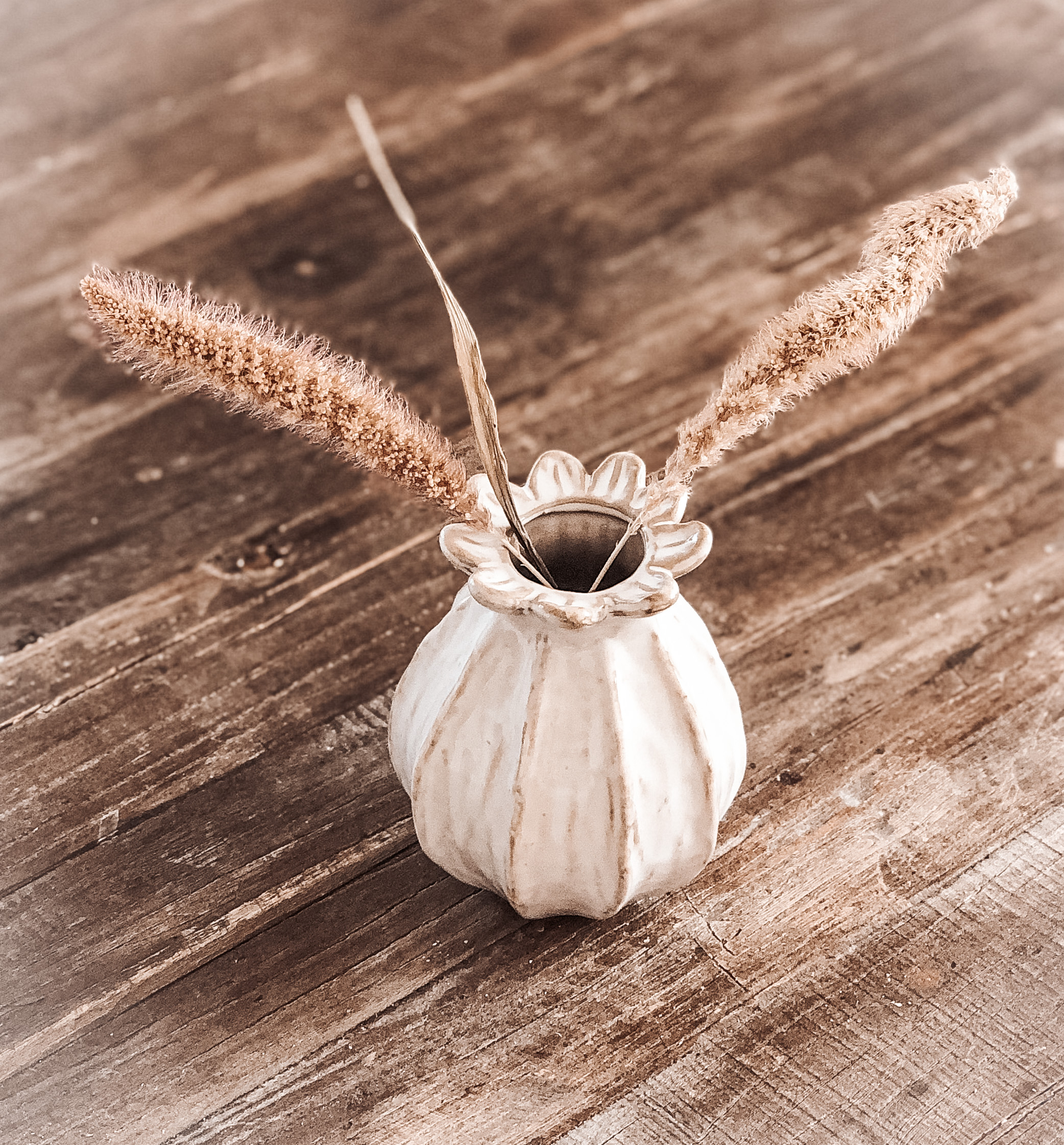 Räfflad Vas Liten 11 cm Beige