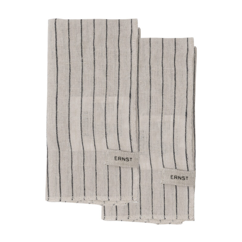 ERNST Servett i Linne  Randig Natur/Svart 2-pack
