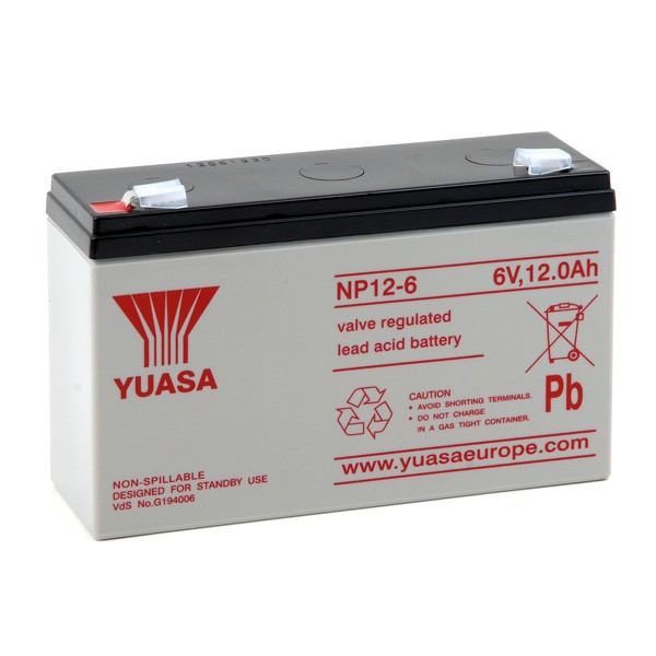 YUASA NP12-6    6 VOLT 12 AH AGM BATTERY