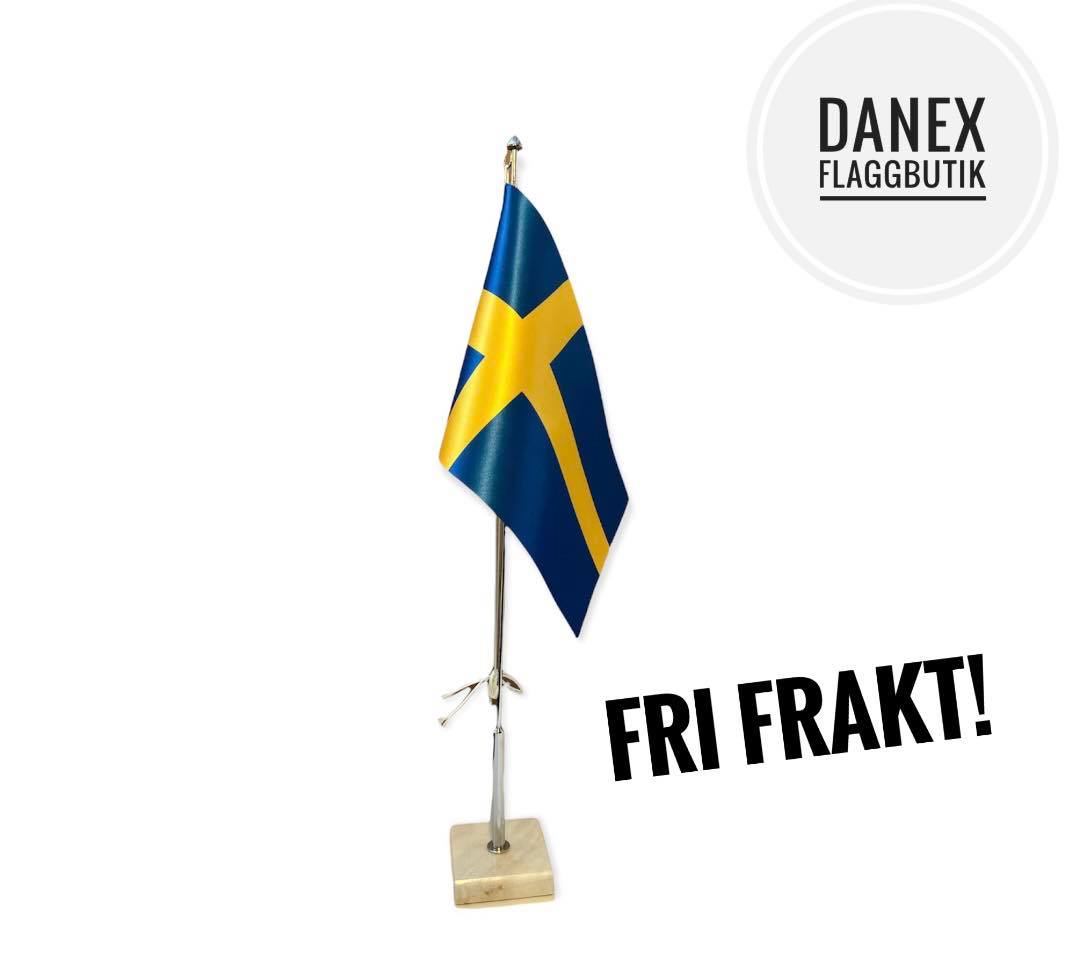 Bordsflagga Sverige med Vit marmorfot 40 cm 