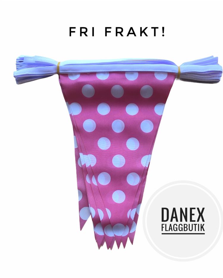 Flaggspel - Rosa vimplar med prickar 