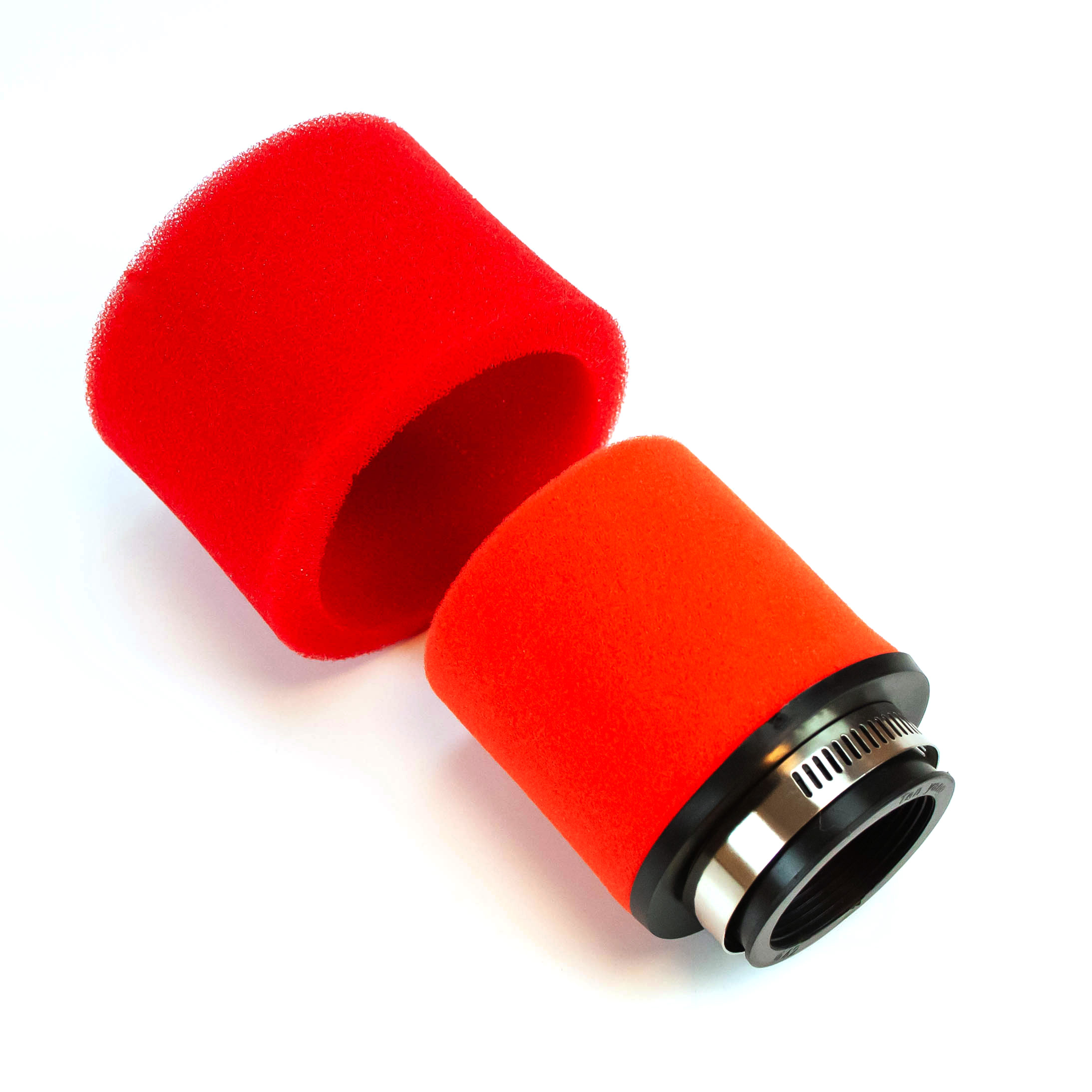 Air filter universal, straight connection, 50 mm, red foam filter - 2