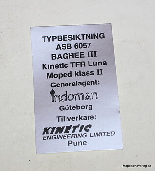 Type plate Baghee.