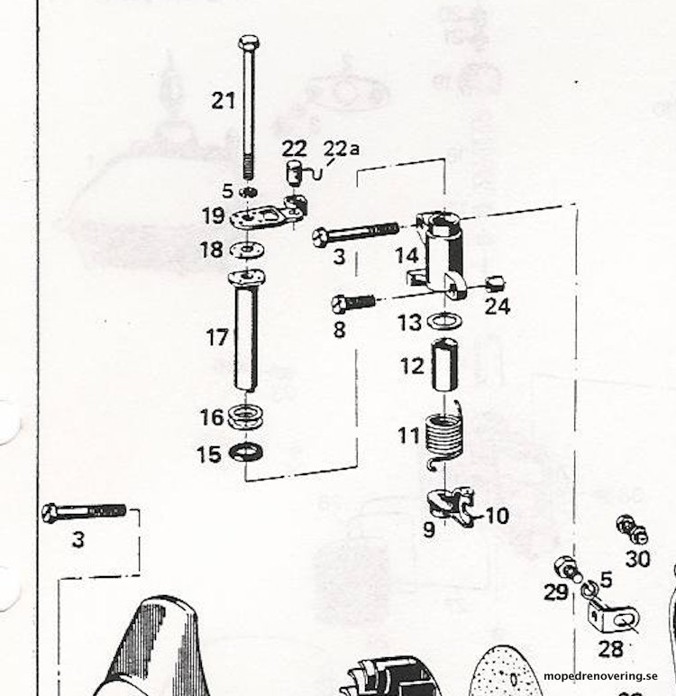 Return spring gear change mechanism Mopedrenovering