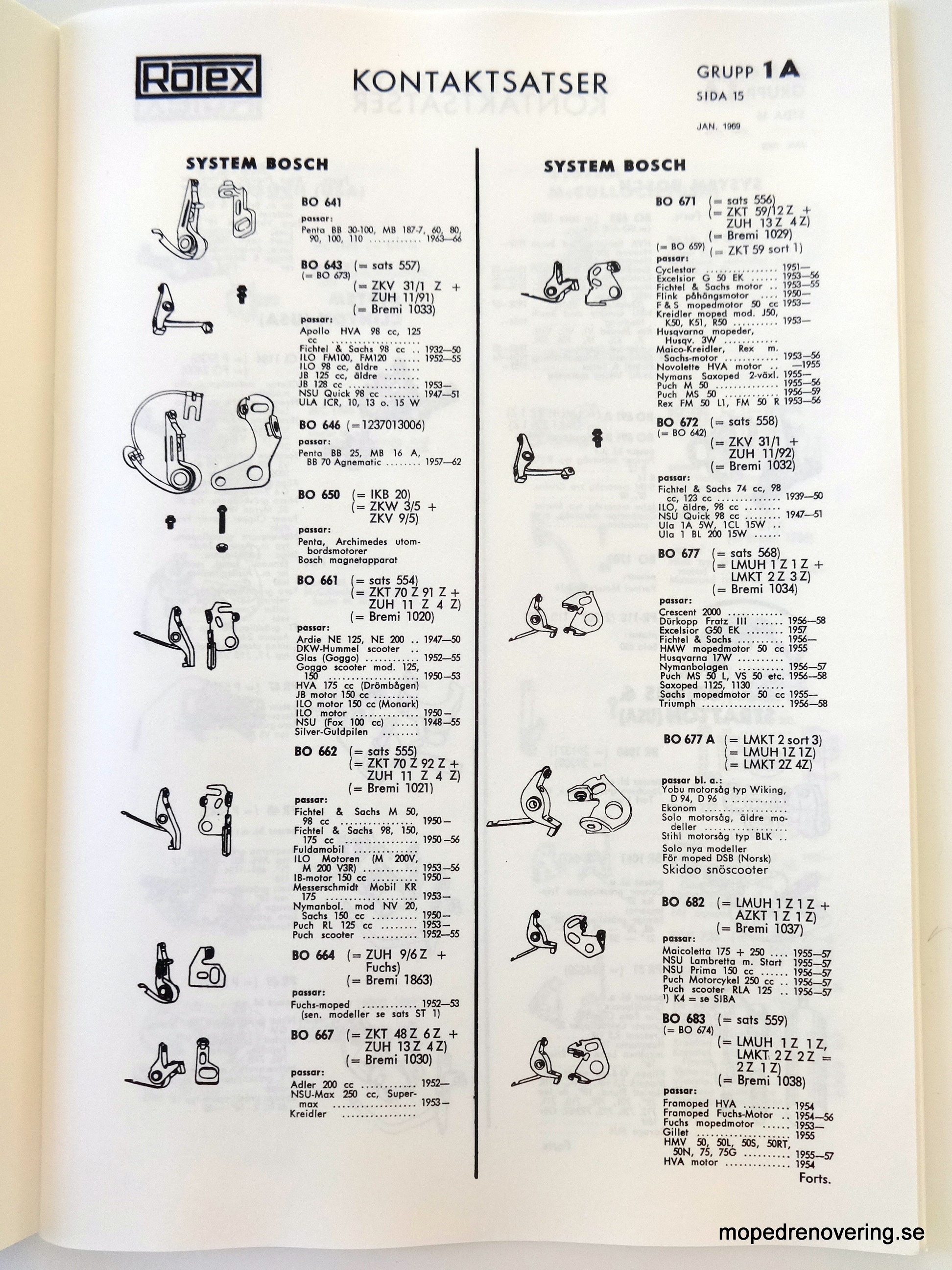 Katalog over reservedele til tænding 1969 - 2