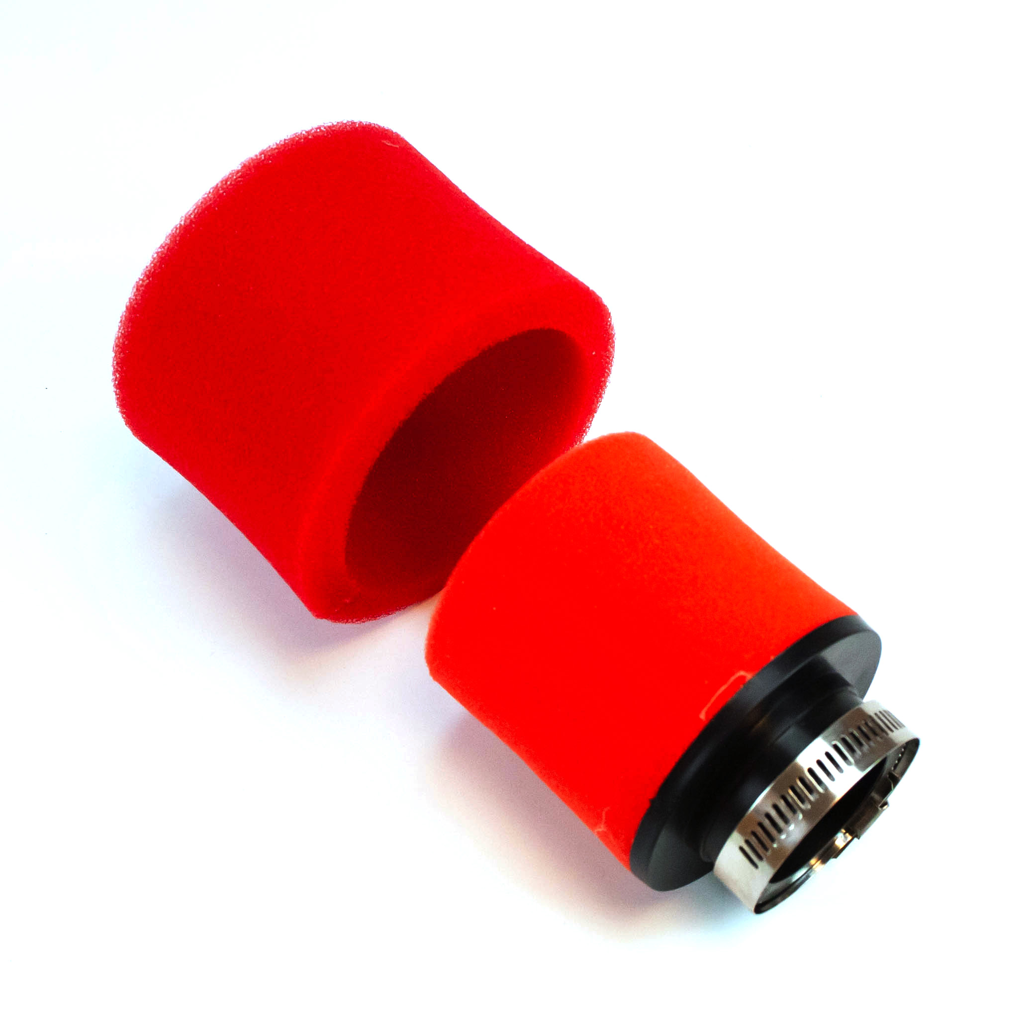 Luftfilter universal, rak anslutning, 38 mm, rött skumfilter