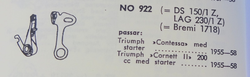 Brændspidser NOS til Triumph Contessa 1955-58 og Cornett LL 200 CC med starter 1955-58 nr. 922 - 2