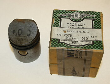 Stempel med stempelbolt og ringer, Rex Villers 98 CC Produsent Hepolite England. 50,75 mm nr.