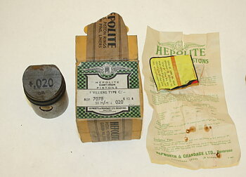 Stempel med stempelbolt og ringer, Rex Villers 98 CC Produsent Hepolite England. 50,50 mm nr.