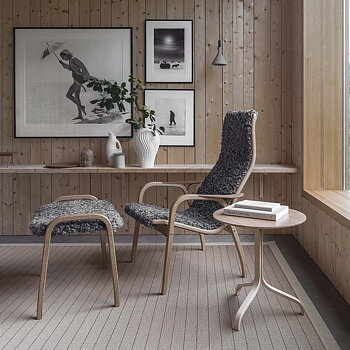 Lamino Armchair + Footstool (White pigm. Oak/Sheepskin Sc. grey) - Quickship - Swedese