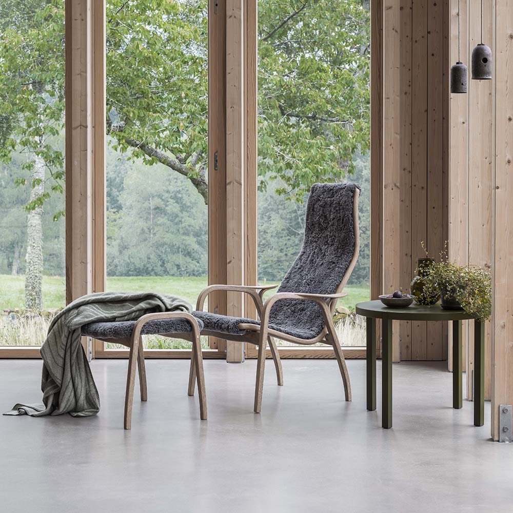 Lamino Armchair + Footstool (White pigm. Oak/Sheepskin Sc. grey) - Quickship - Swedese - 6