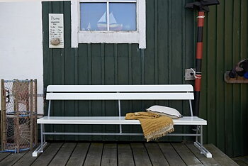 Soffa 5 vitlackad ek / zink stativ - Grythyttan stålmöbler