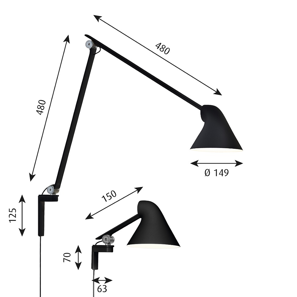 NJP Wall lamp Long Arm Black LED 2700K - In stock - 3