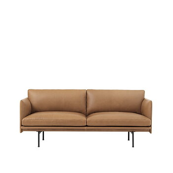 Outline Sofa 2-seater Leather Refine Cognac/Black Legs - Quickship