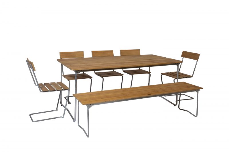 Grythyttan group 5B - 5pcs Chair1 + Bench 9 + B31 170x92 (several choices) - Grythyttans stålmöbler