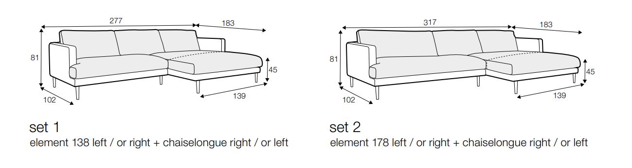 Britt Chaiselongue sofa Set 1,  277  cm (several choices) - Sits - 7