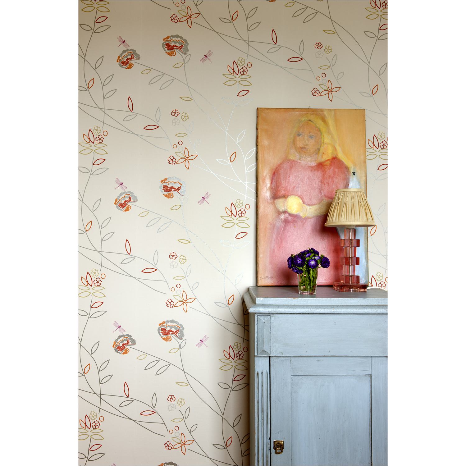 Tapet Vintage Flower natural orange