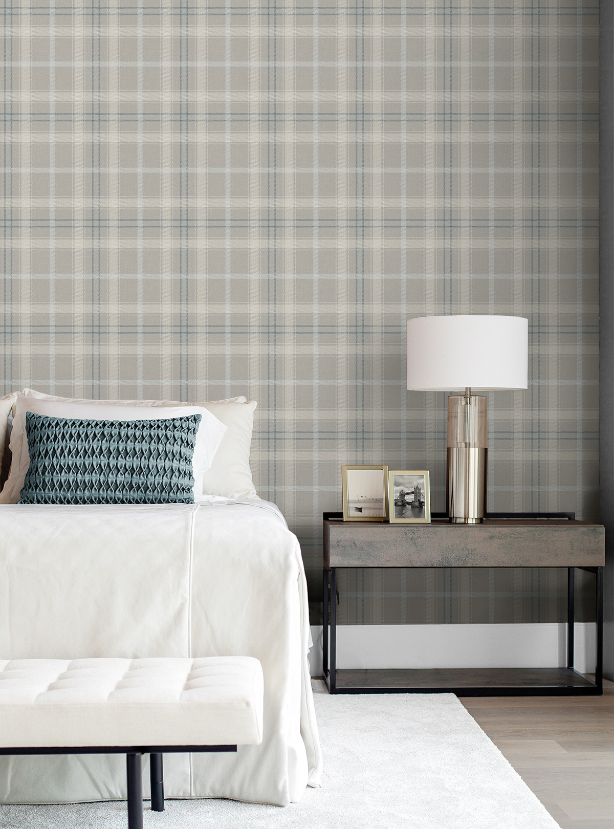 Tailor Plaid (Argos Grey & Blue) - Självhäftande Tapet - NW54308 - 2