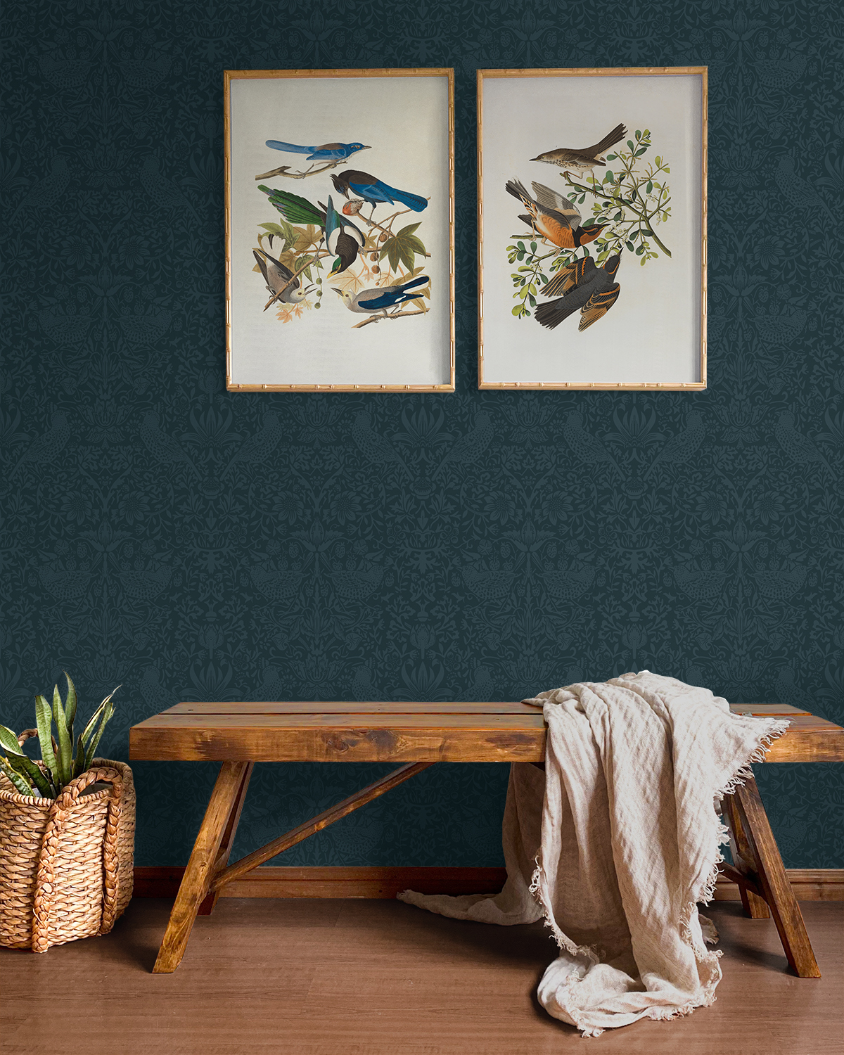 Tonal Bird Garden (Slate Blue) - Självhäftande Tapet - NW54402 - 2
