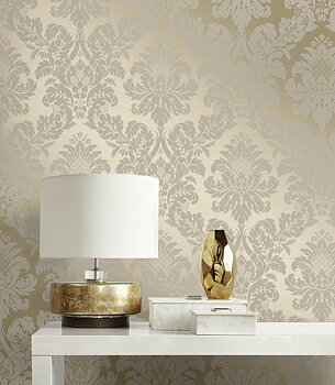 Charnay Damask (Metallic Champagne & Glitter) - Självhäftande Tapet - NW56305