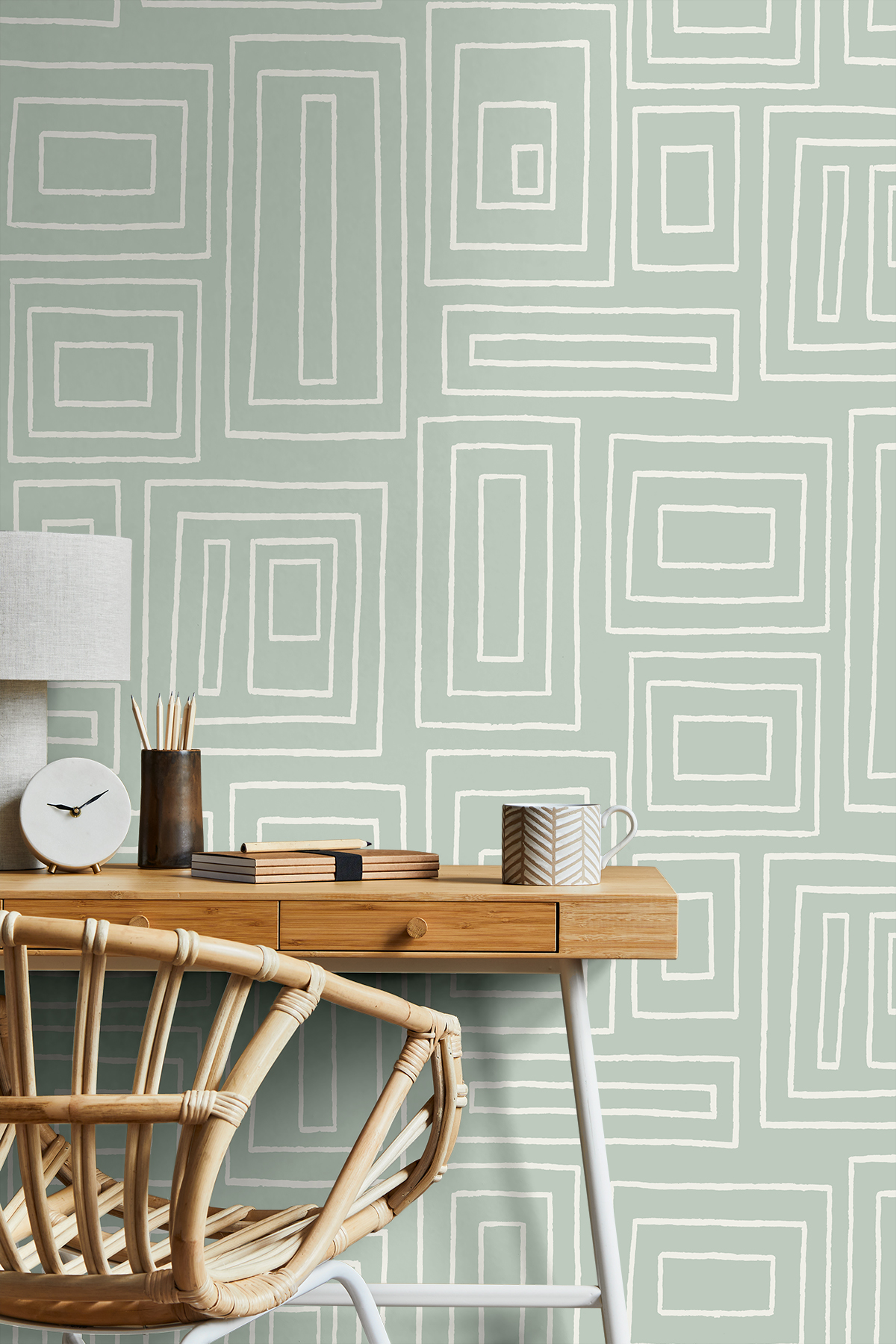 Rectangle Geo (Aloe Green) - Självhäftande Tapet - NW56604 - 2