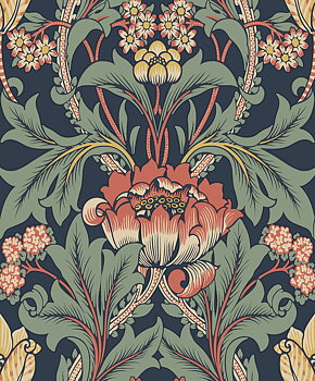 Primrose Floral (Denim Blue & Auburn) - Självhäftande Tapet - NW44402