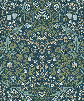 Victorian Garden (Prussian Blue & Moss Green) - Självhäftande Tapet - NW44502