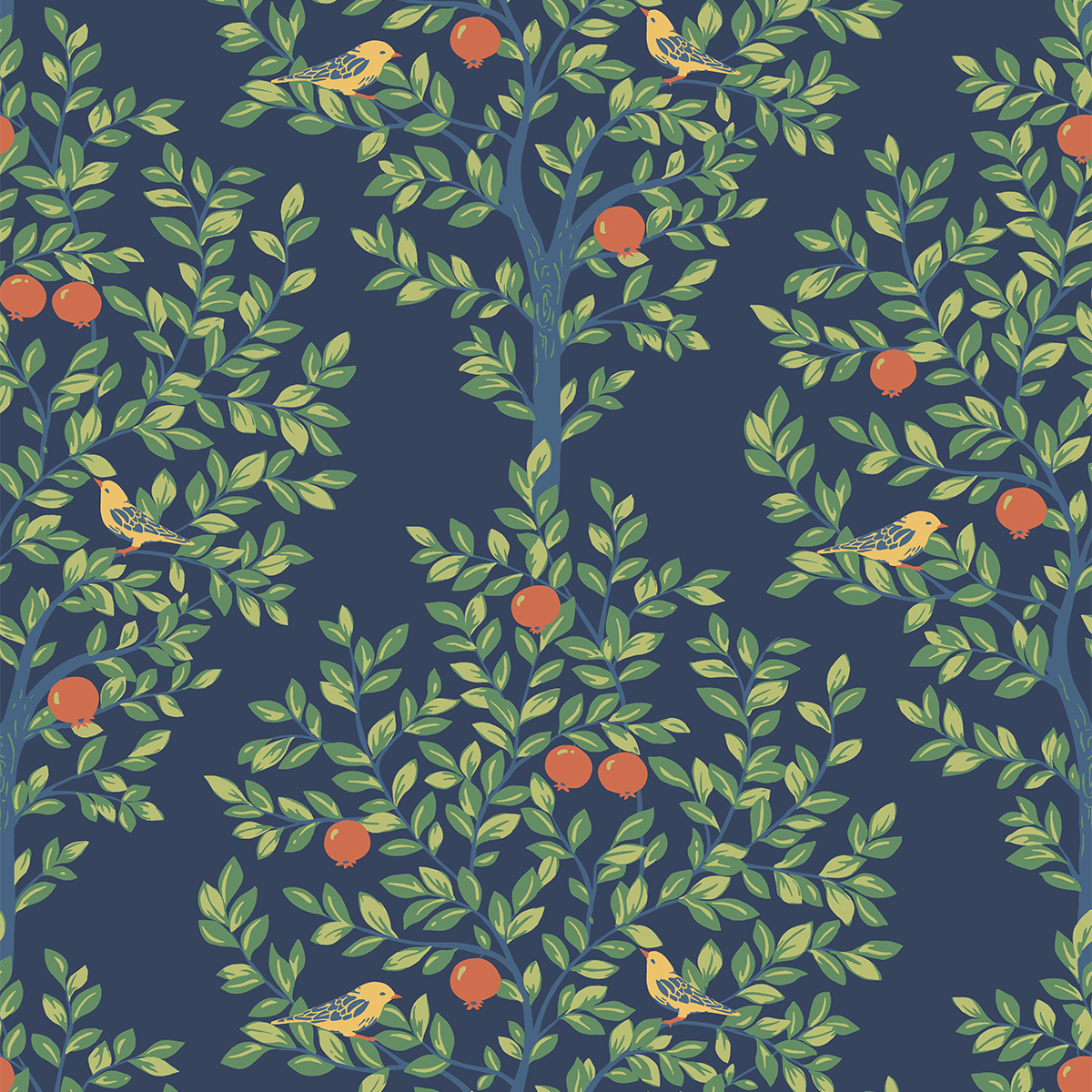 Fruit Tree (Navy Blue & Greenery) - Självhäftande Tapet - NW48102