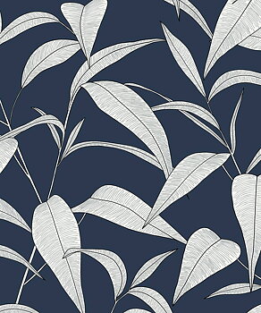 Pinstripe Leaf Trail (Dark Blue) - Självhäftande Tapet - NW51802