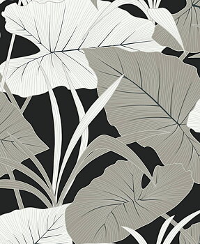 Elephant Leaves (Ebony & Metallic Silver) - Självhäftande Tapet - NW52000