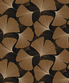 Tossed Ginkgo Leaf (Ebony & Metallic Copper) - Självhäftande Tapet - NW52206